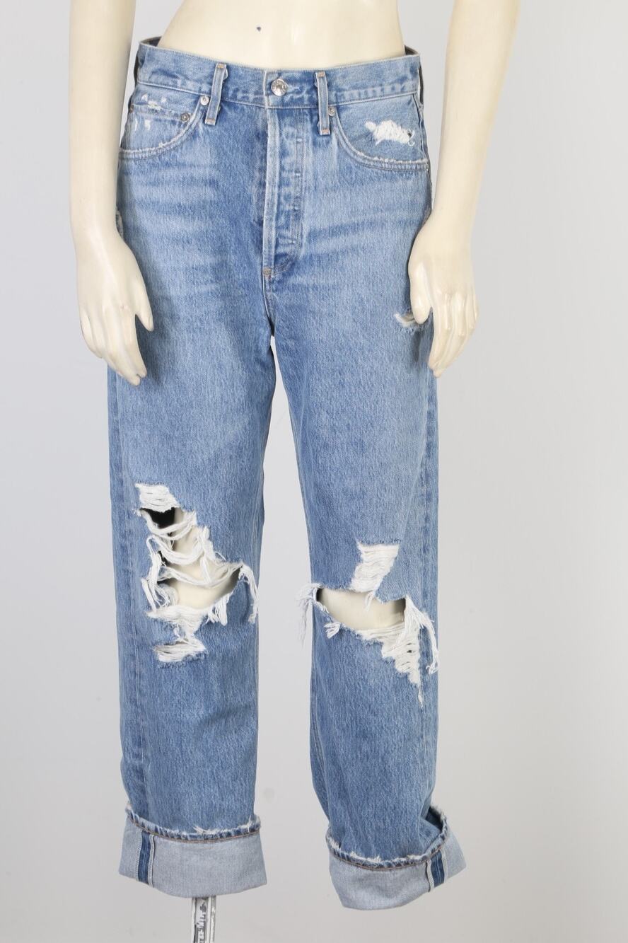 AGOLDE 90s Mid Rise Loose Fit Distressed Straight Leg Jeans Light Wash Size 26